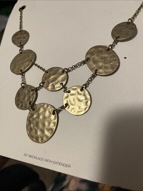 Hammered Disc Statement Necklace - Gold Tone